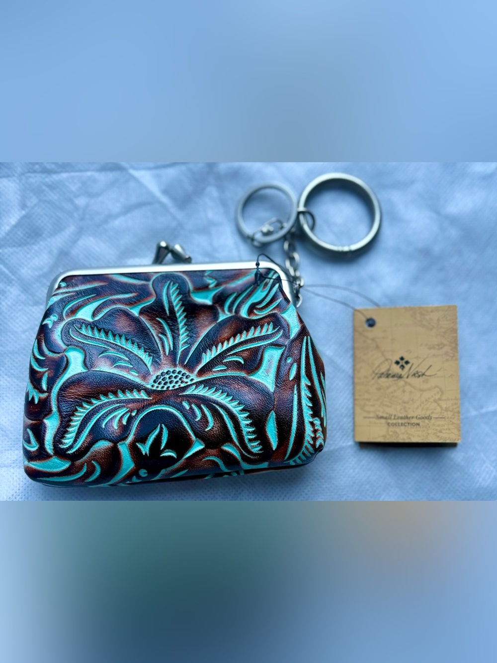 NWT Patricia Nash Tooled Turquoise Leather Coin Purse Wallet